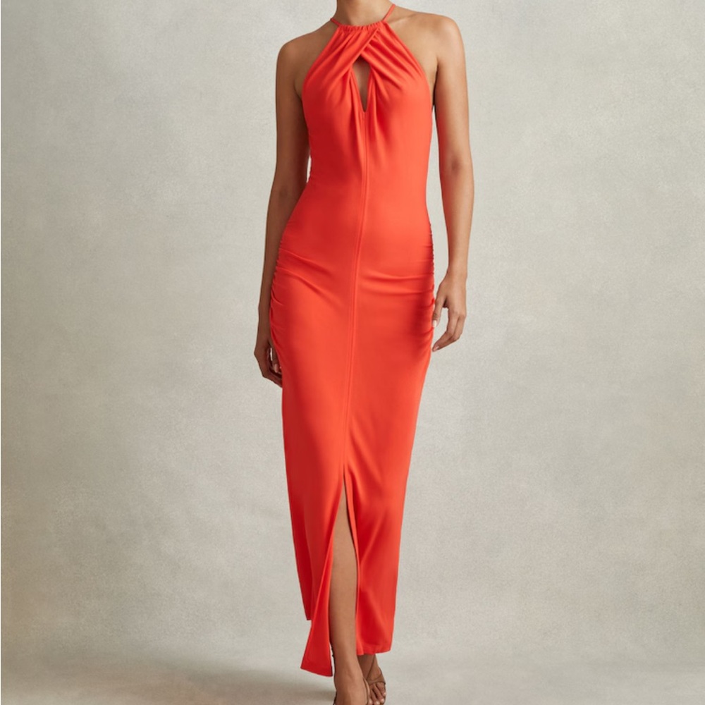 NWT • Reiss • Kia Halter Neck Cut-Out Jersey Midi Dress •